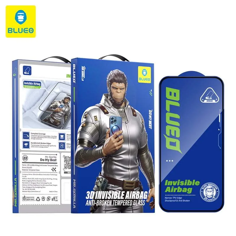 گلس ، محافظ صفحه بلو سه بعدی ایربگ دار Blueo 3D Invisible Airbag Anti Broken Tempered Glass Iphone