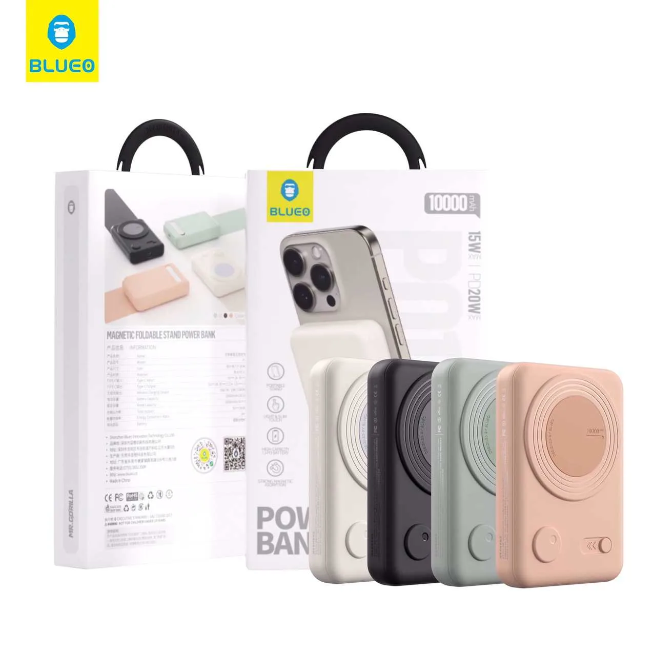 پاور بانک بلو تاشو استند شونده مغناطیسی Blueo Magnetic Foldable Stand Power Bank 10000Mah