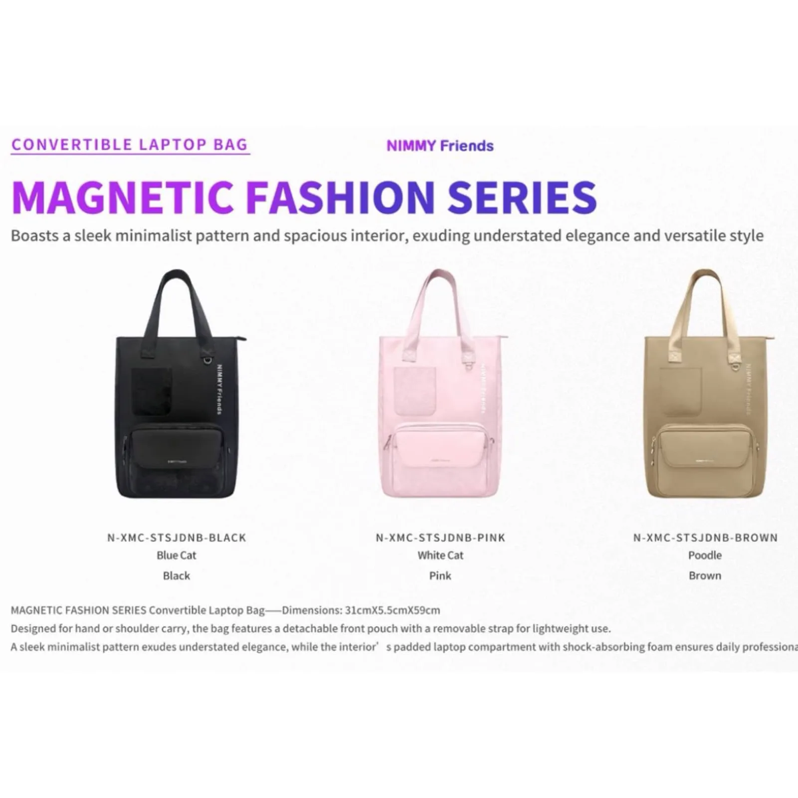 کیف لپ تاپ ساده نیمی Nimmy Convertible Laptop Bag